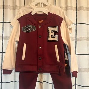 Brave Youth 3‑Piece Varsity Set – Cabernet Jacket & Joggers (4T)